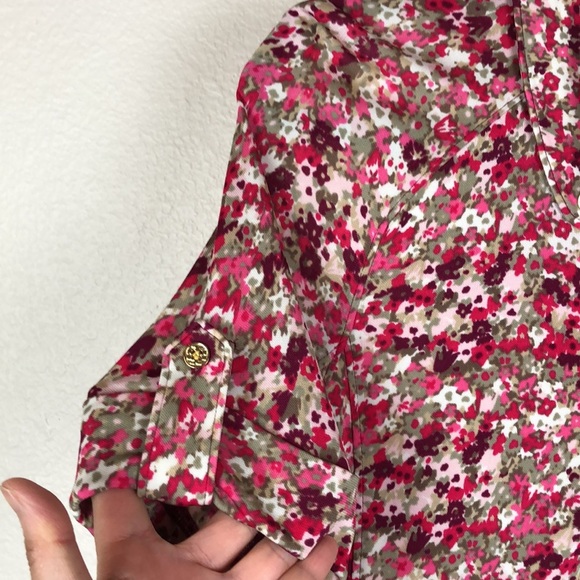 Tory Burch Floral Gold Button Collared Half Button Up Rayon Polo Sz S - Picture 6 of 8